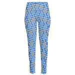 Blue And White DNA Pattern Print High-Waisted Pocket Leggings