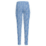 Blue And White DNA Pattern Print High-Waisted Pocket Leggings