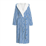 Blue And White DNA Pattern Print Hooded Bathrobe