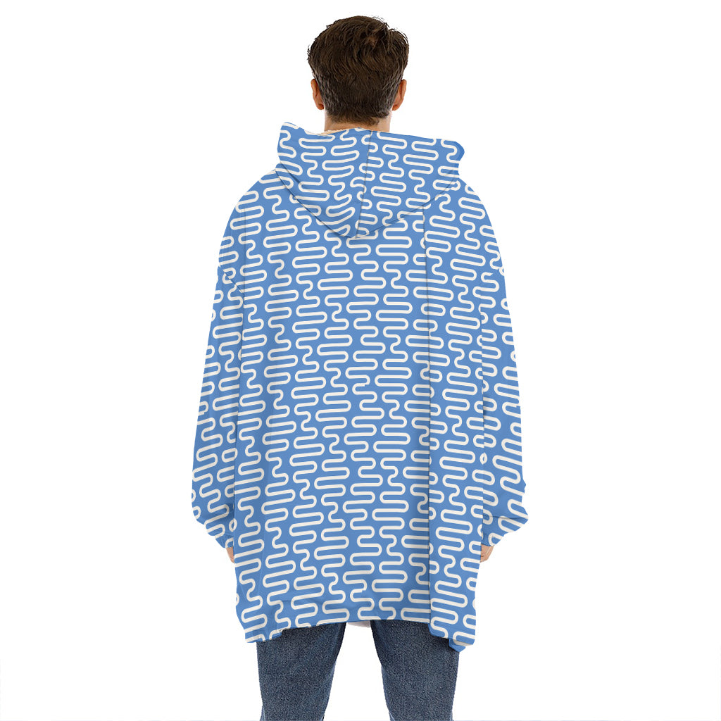 Blue And White DNA Pattern Print Hoodie Blanket