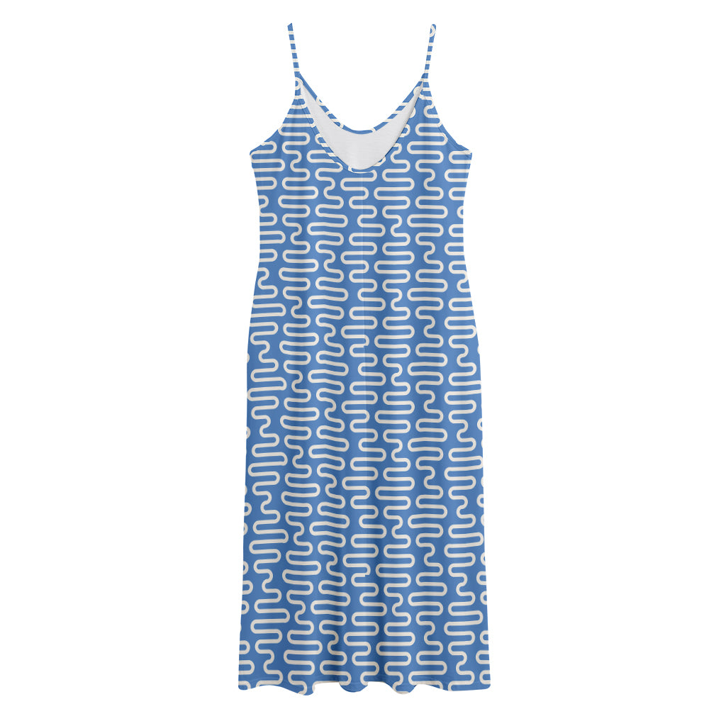 Blue And White DNA Pattern Print Jersey Midi Cami Dress