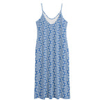 Blue And White DNA Pattern Print Jersey Midi Cami Dress