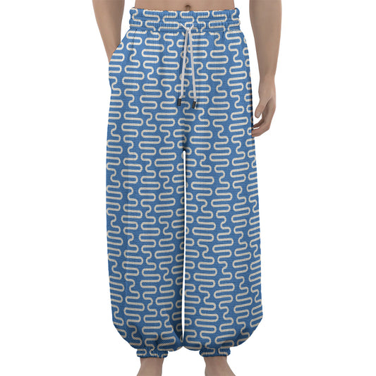 Blue And White DNA Pattern Print Lantern Pants