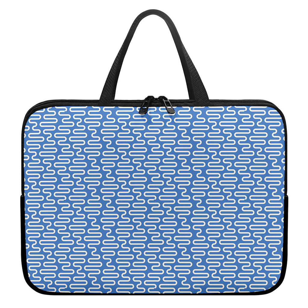 Blue And White DNA Pattern Print Laptop Sleeve With Handle
