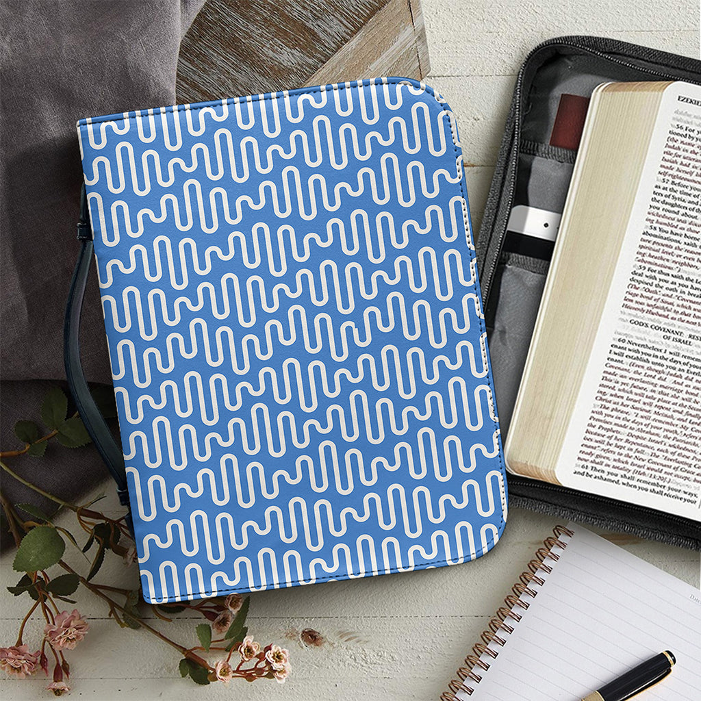 Blue And White DNA Pattern Print Leather Bible Cover