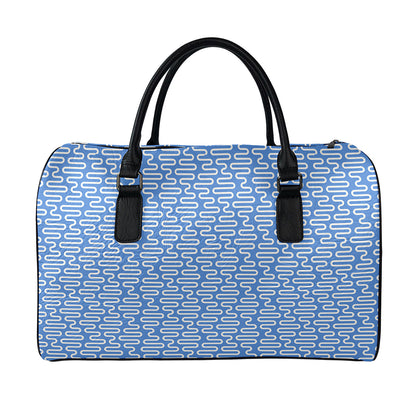 Blue And White DNA Pattern Print Leather Duffle Bag