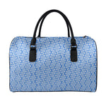 Blue And White DNA Pattern Print Leather Duffle Bag
