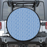 Blue And White DNA Pattern Print Leather Spare Tire Cover
