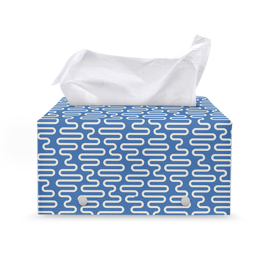 Blue And White DNA Pattern Print Leather Tissue Box Cover