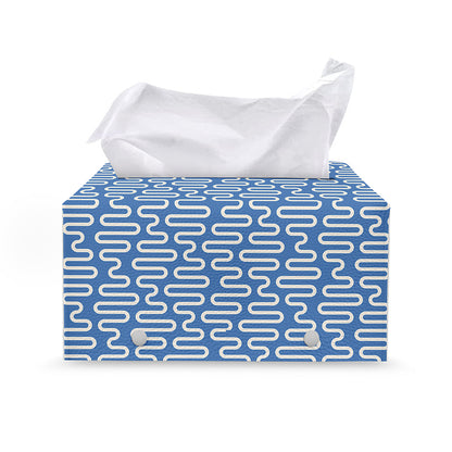 Blue And White DNA Pattern Print Leather Tissue Box Cover