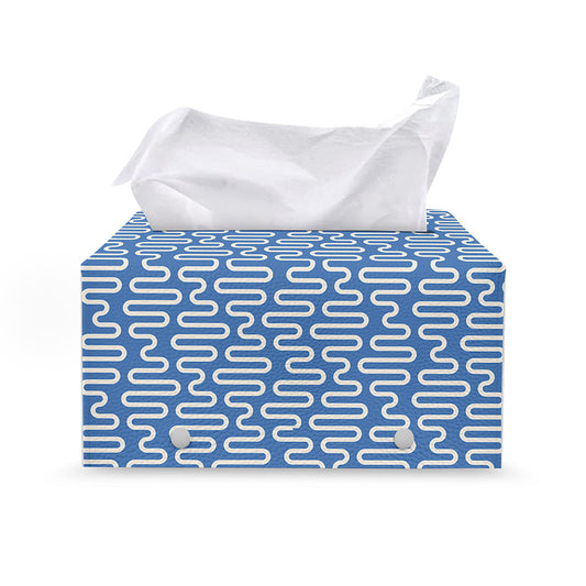 Blue And White DNA Pattern Print Leather Tissue Box Cover