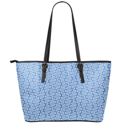 Blue And White DNA Pattern Print Leather Tote Bag