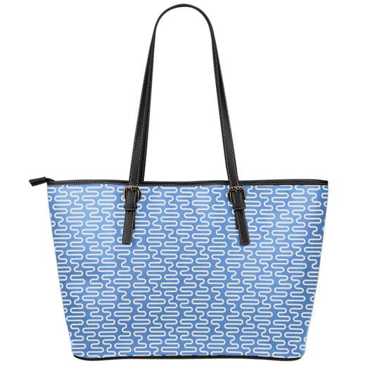 Blue And White DNA Pattern Print Leather Tote Bag