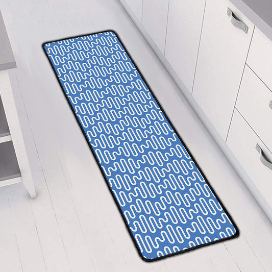 Blue And White DNA Pattern Print Long Kitchen Mat