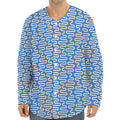 Blue And White DNA Pattern Print Long Sleeve Baseball Jersey