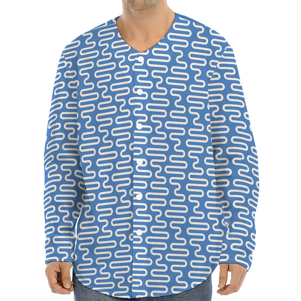 Blue And White DNA Pattern Print Long Sleeve Baseball Jersey