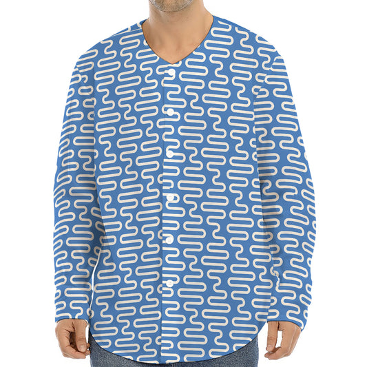 Blue And White DNA Pattern Print Long Sleeve Baseball Jersey