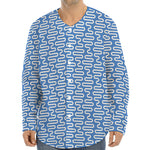 Blue And White DNA Pattern Print Long Sleeve Baseball Jersey