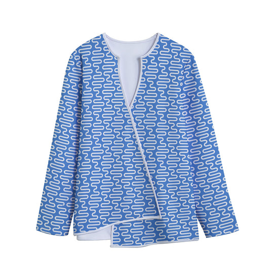 Blue And White DNA Pattern Print Long Sleeve Short Coat