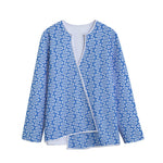 Blue And White DNA Pattern Print Long Sleeve Short Coat