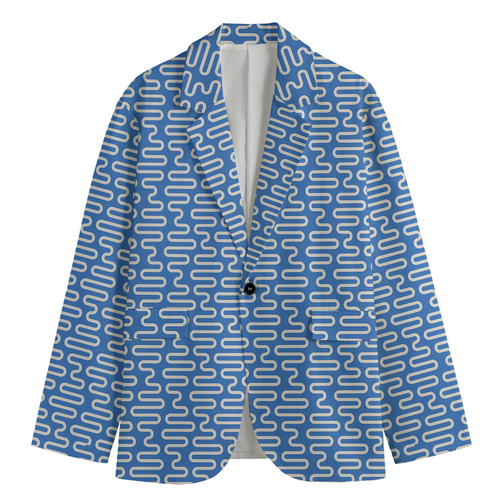 Blue And White DNA Pattern Print Men's Blazer