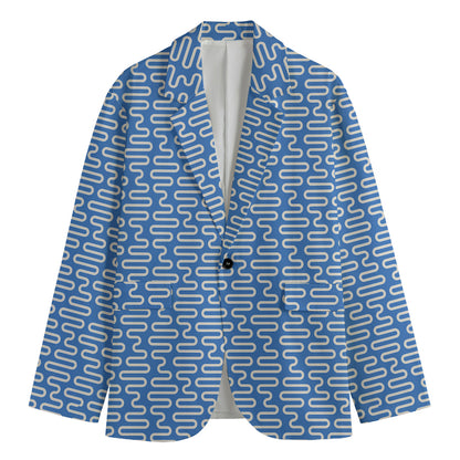 Blue And White DNA Pattern Print Men's Blazer