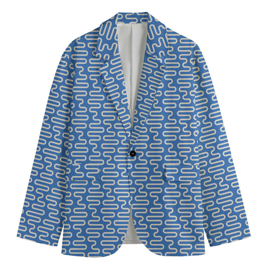 Blue And White DNA Pattern Print Men's Blazer