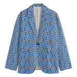 Blue And White DNA Pattern Print Men's Blazer