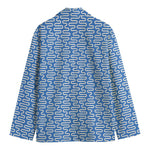 Blue And White DNA Pattern Print Men's Blazer