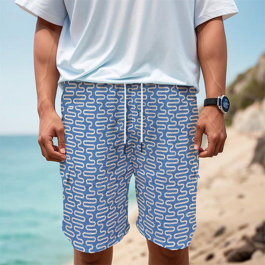 Blue And White DNA Pattern Print Men's Cargo Shorts
