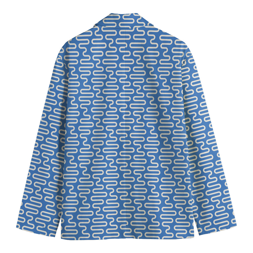 Blue And White DNA Pattern Print Men's Cotton Blazer