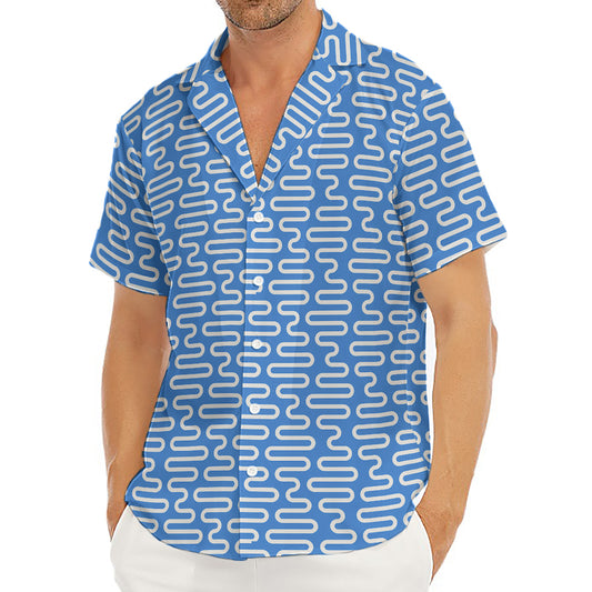 Blue And White DNA Pattern Print Men's Deep V-Neck Shirt