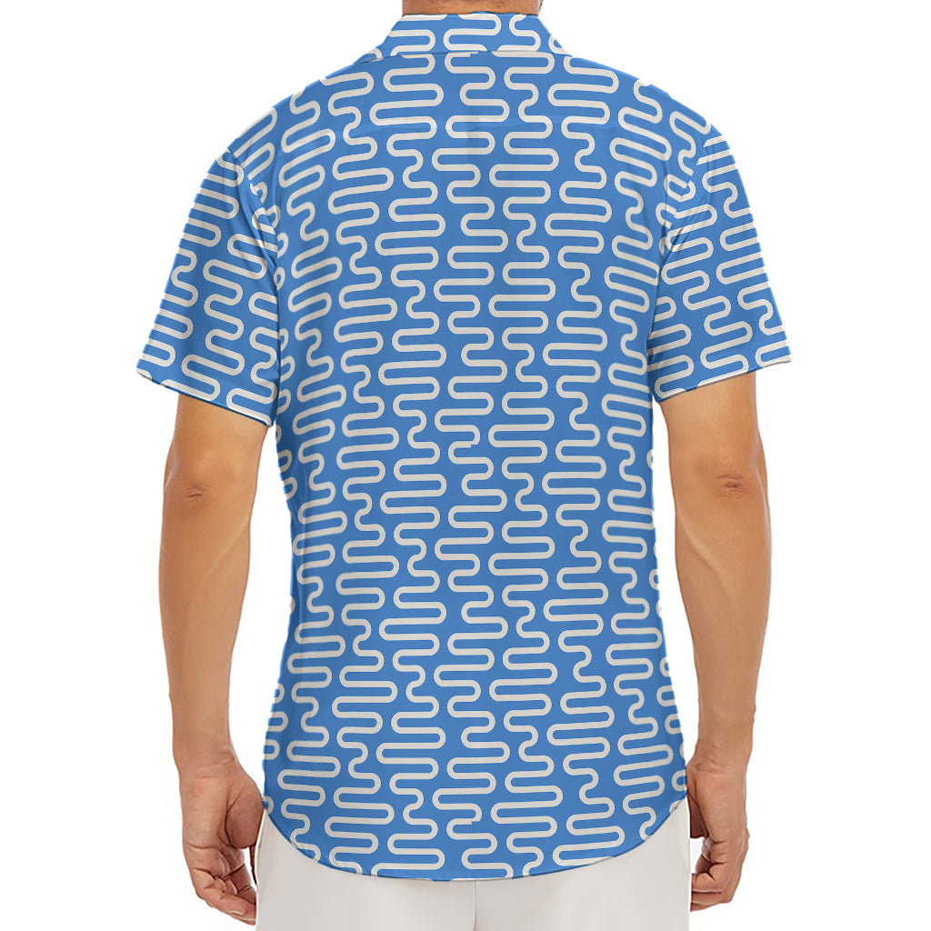 Blue And White DNA Pattern Print Men's Deep V-Neck Shirt