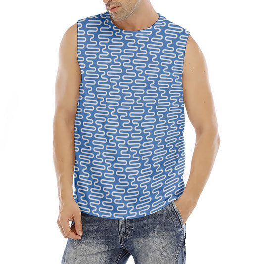 Blue And White DNA Pattern Print Men's Fitness Tank Top