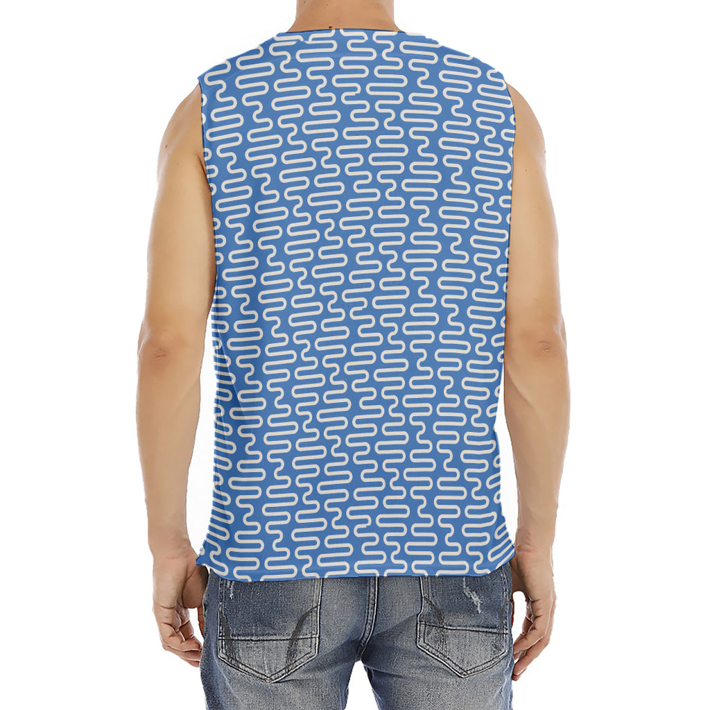 Blue And White DNA Pattern Print Men's Fitness Tank Top