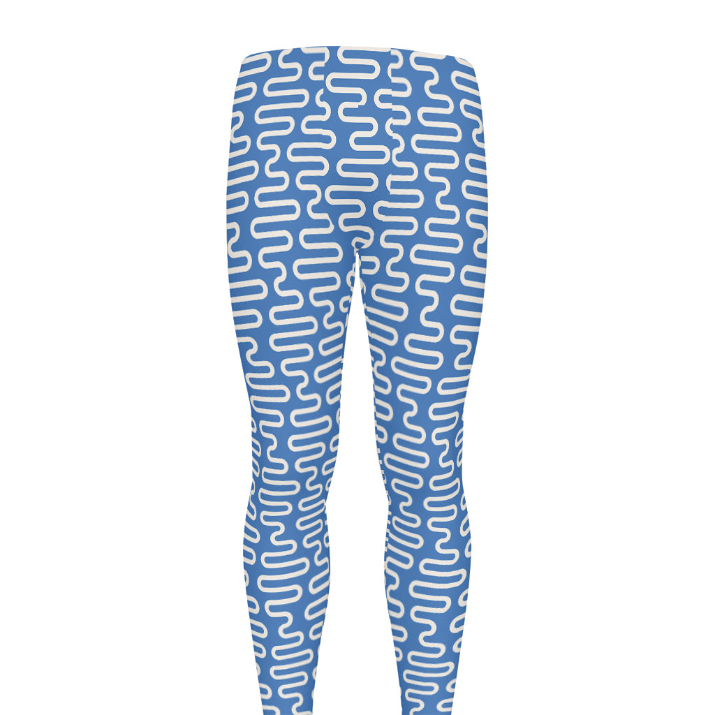 Blue And White DNA Pattern Print Men's leggings