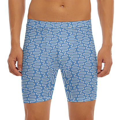 Blue And White DNA Pattern Print Men's Long Boxer Briefs