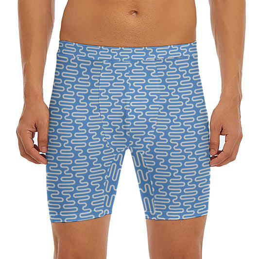 Blue And White DNA Pattern Print Men's Long Boxer Briefs