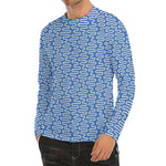 Blue And White DNA Pattern Print Men's Long Sleeve Rash Guard