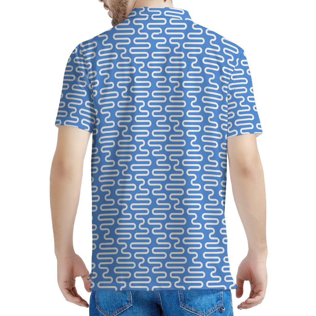 Blue And White DNA Pattern Print Men's Polo Shirt
