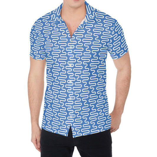 Blue And White DNA Pattern Print Men's Shirt