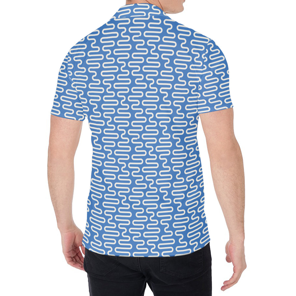 Blue And White DNA Pattern Print Men's Shirt