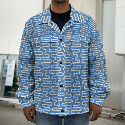 Blue And White DNA Pattern Print Men's Shirt Jacket
