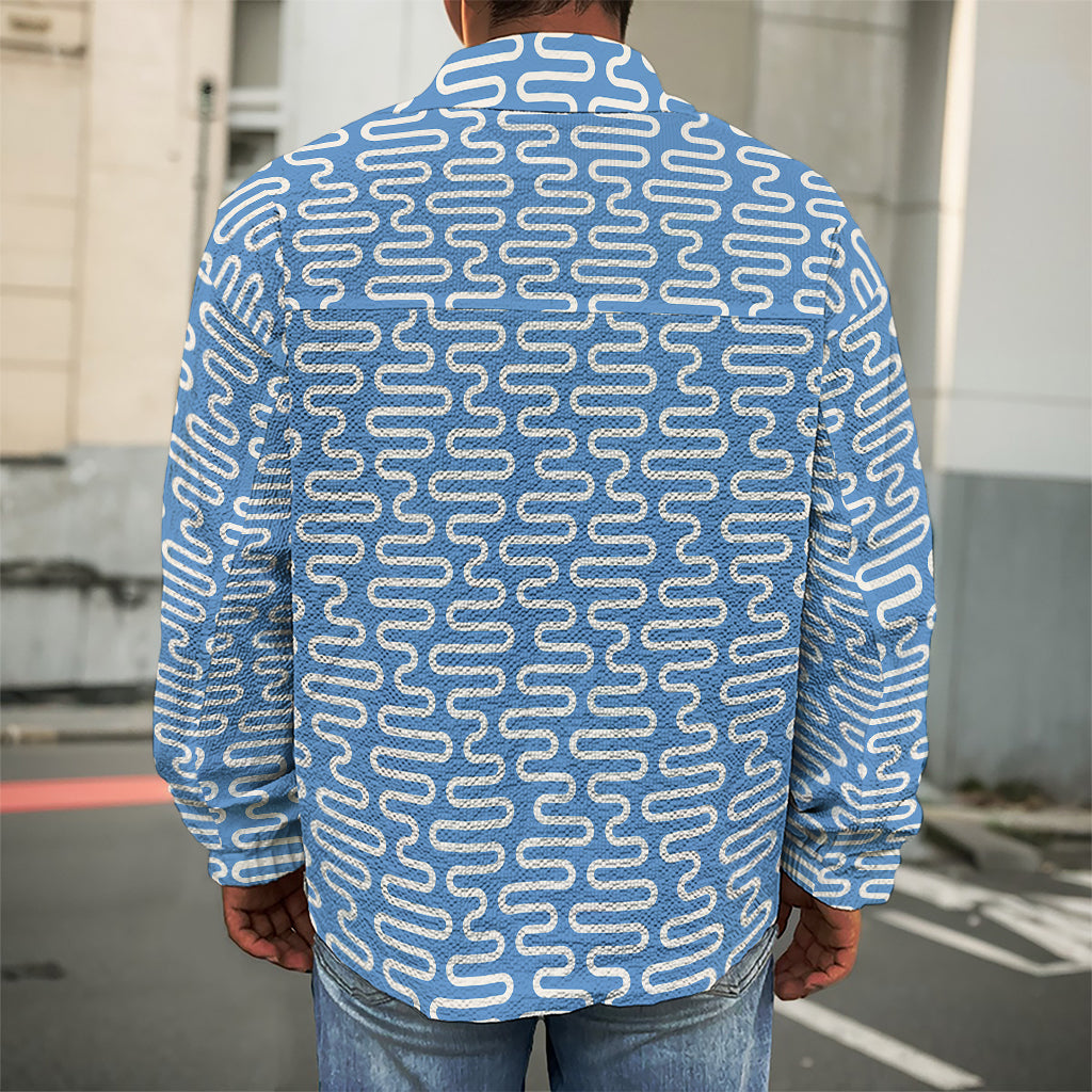 Blue And White DNA Pattern Print Men's Shirt Jacket