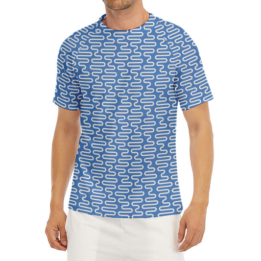 Blue And White DNA Pattern Print Men's Short Sleeve Rash Guard