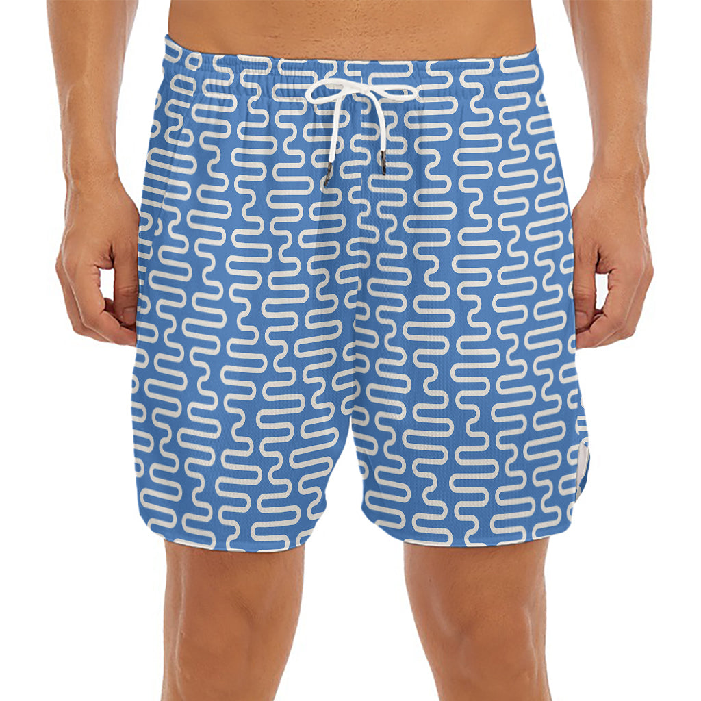 Blue And White DNA Pattern Print Men's Split Running Shorts