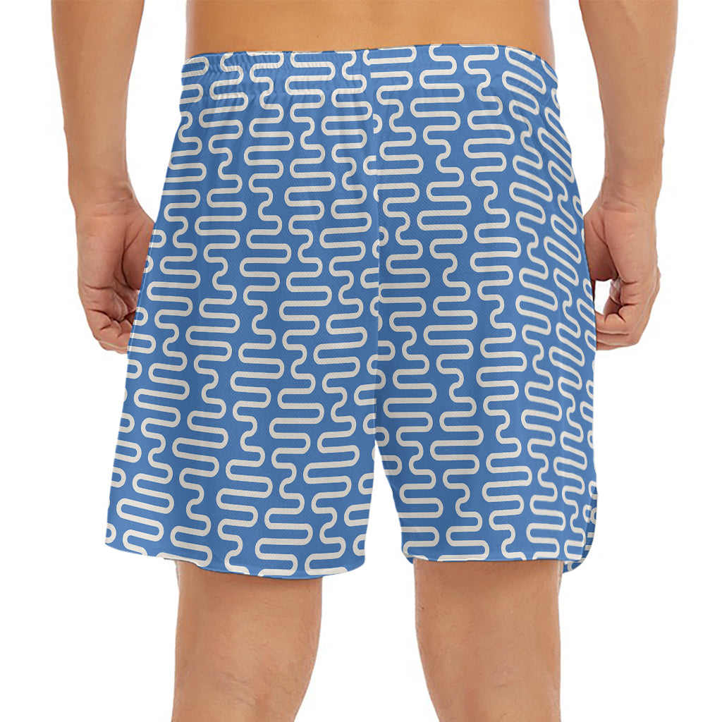 Blue And White DNA Pattern Print Men's Split Running Shorts