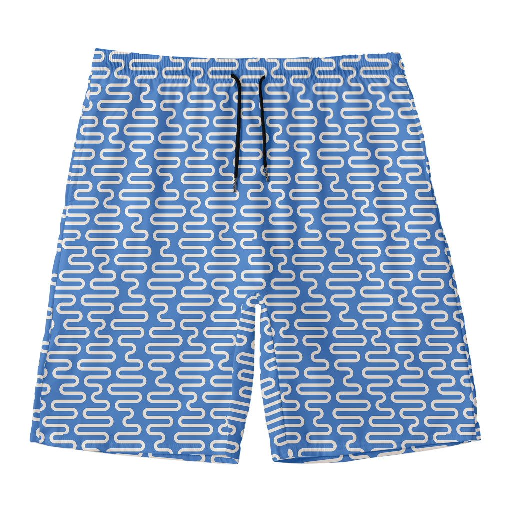 Blue And White DNA Pattern Print Men's Swim Trunks