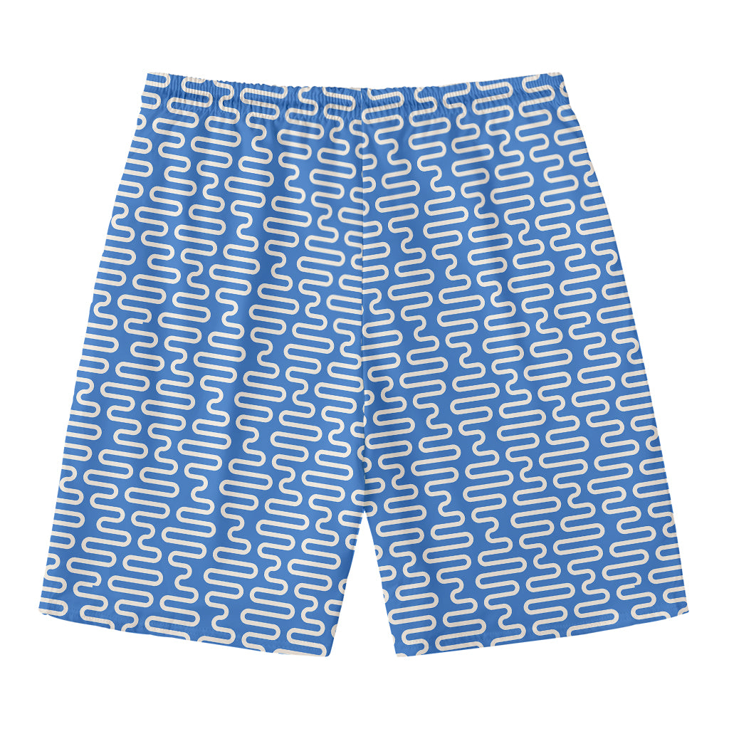 Blue And White DNA Pattern Print Men's Swim Trunks