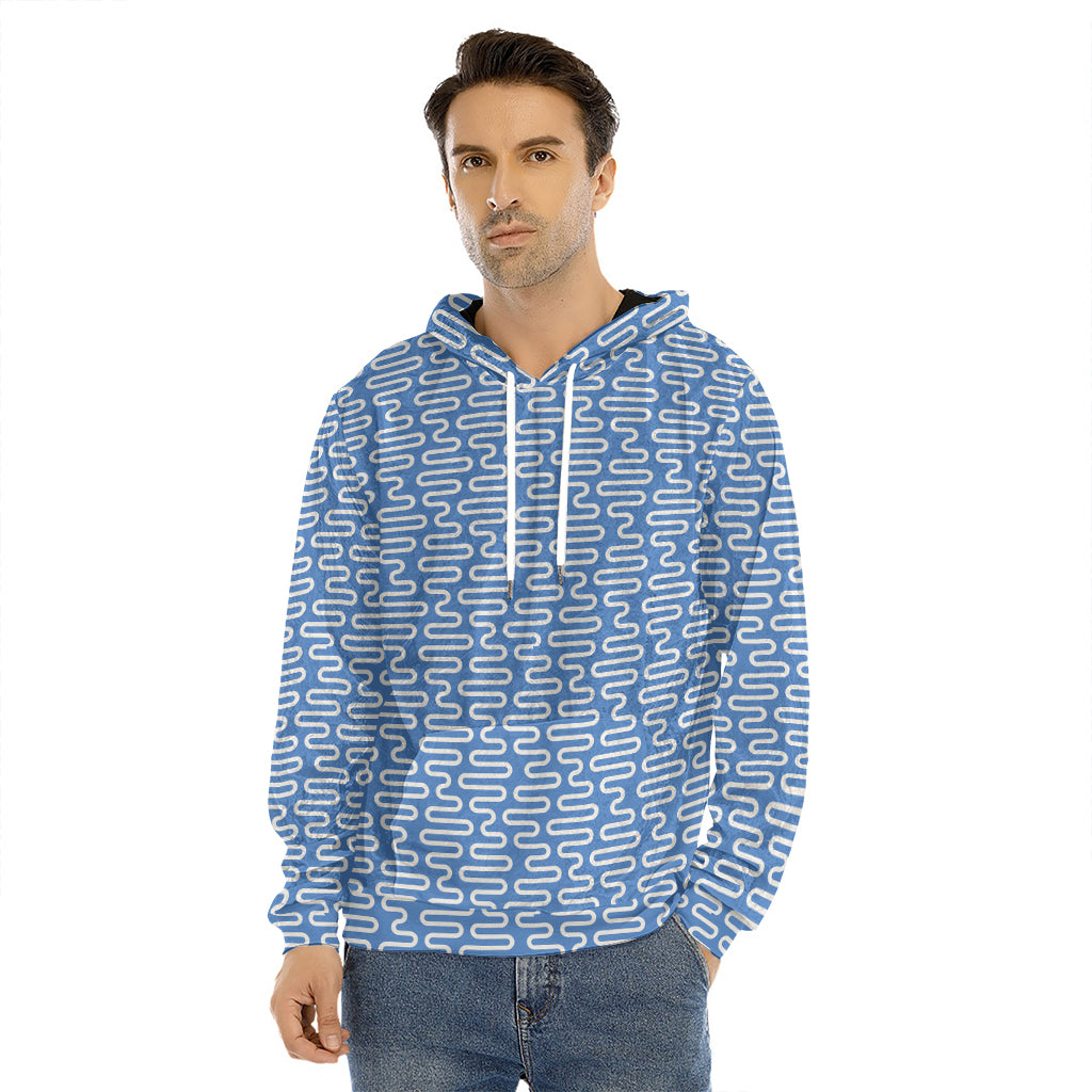 Blue And White DNA Pattern Print Men's Velvet Pullover Hoodie